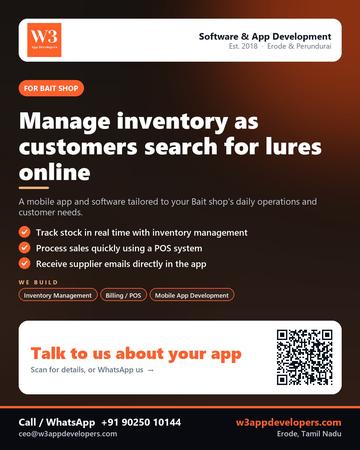 W3AppDevelopers poster for Bait shop: Manage inventory as customers search for lures online