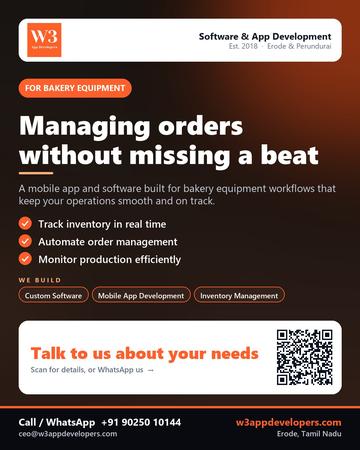 W3AppDevelopers poster for Bakery equipment: Managing orders without missing a beat