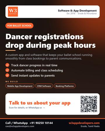 W3AppDevelopers poster for Ballet school: Dancer registrations drop during peak hours