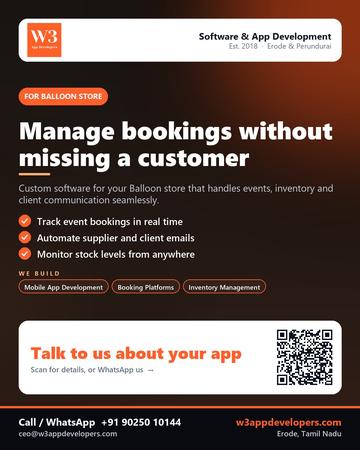 W3AppDevelopers poster for Balloon store: Manage bookings without missing a customer