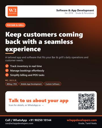 W3AppDevelopers poster for Bar & grill: Keep customers coming back with a seamless experience