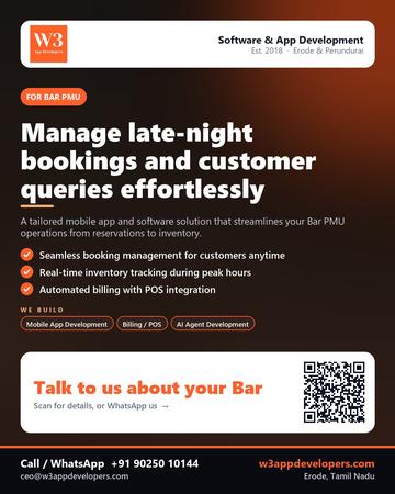 W3AppDevelopers poster for Bar PMU: Manage late-night bookings and customer queries effortlessly