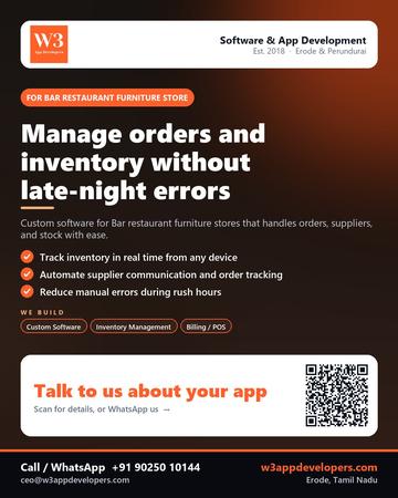 W3AppDevelopers poster for Bar restaurant furniture store: Manage orders and inventory without late-night errors