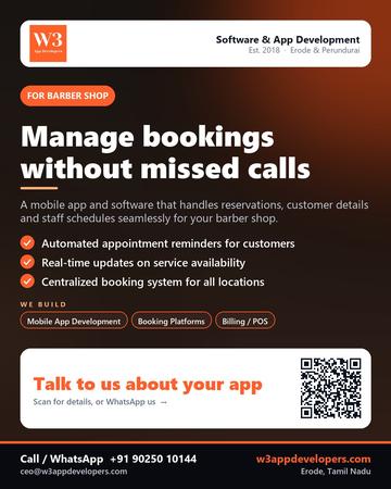 W3AppDevelopers poster for Barber shop: Manage bookings without missed calls