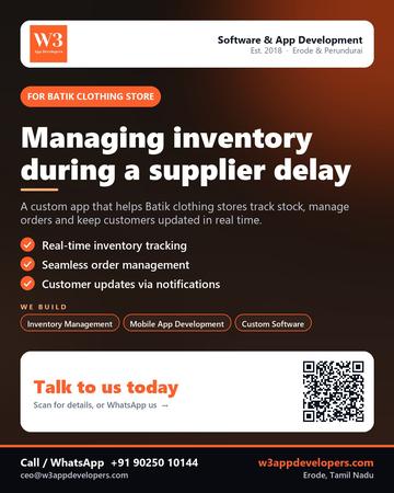 W3AppDevelopers poster for Batik clothing store: Managing inventory during a supplier delay