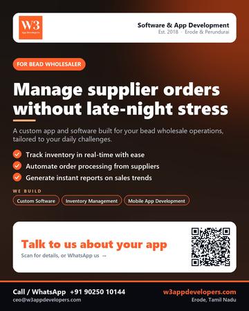 W3AppDevelopers poster for Bead wholesaler: Manage supplier orders without late-night stress