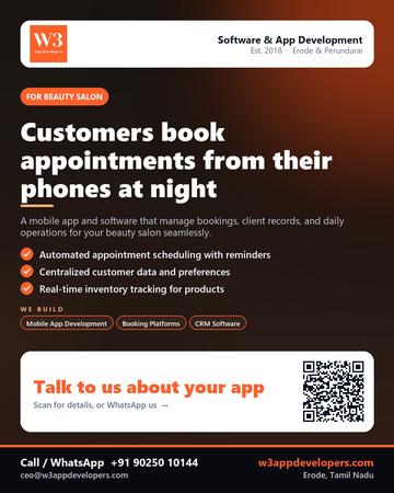 W3AppDevelopers poster for Beauty salon: Customers book appointments from their phones at night