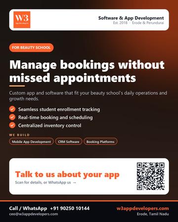 W3AppDevelopers poster for Beauty school: Manage bookings without missed appointments