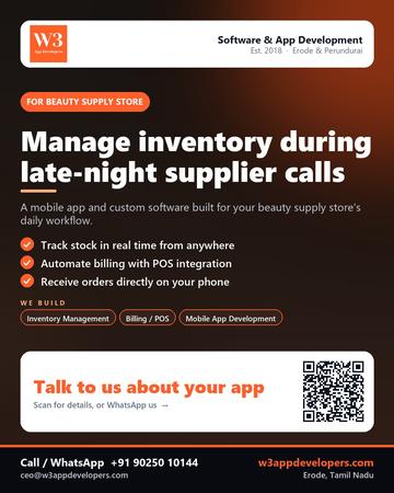 W3AppDevelopers poster for Beauty supply store: Manage inventory during late-night supplier calls