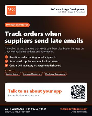 W3AppDevelopers poster for Beer distributor: Track orders when suppliers send late emails