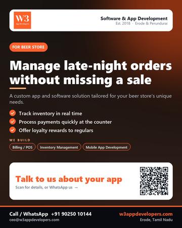 W3AppDevelopers poster for Beer store: Manage late-night orders without missing a sale