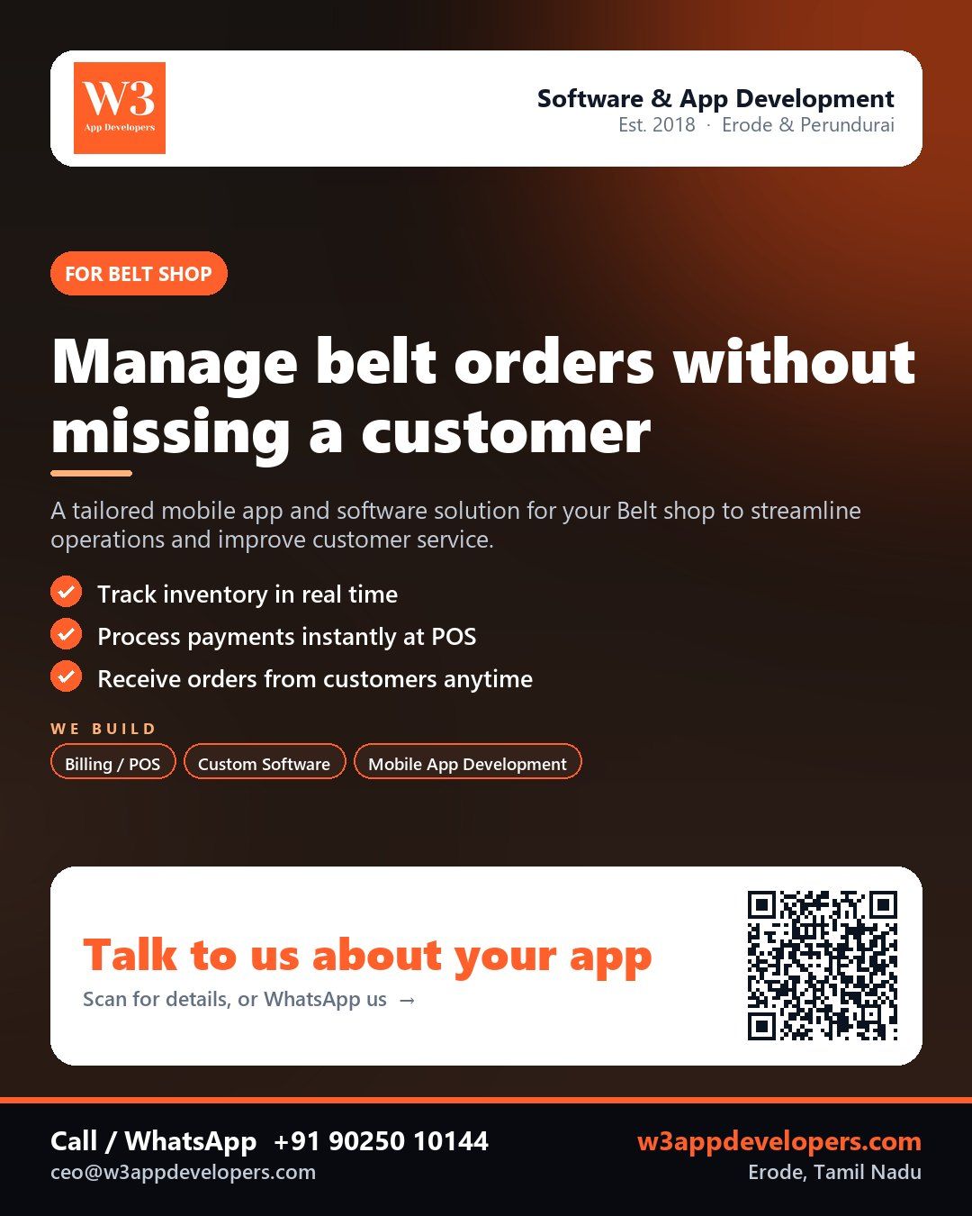 W3AppDevelopers Belt shop app solution - custom software for managing orders and inventory