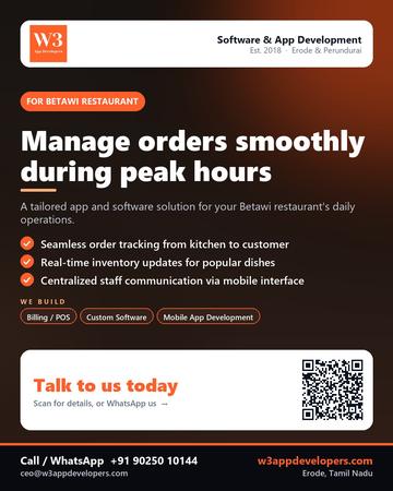 W3AppDevelopers poster for Betawi restaurant: Manage orders smoothly during peak hours
