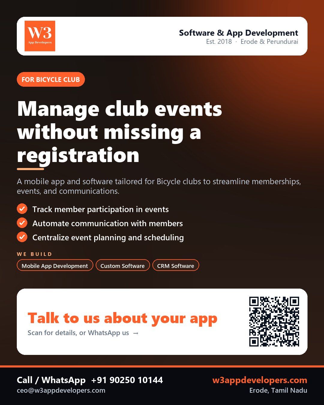 W3AppDevelopers helping Bicycle club manage events and memberships through custom software