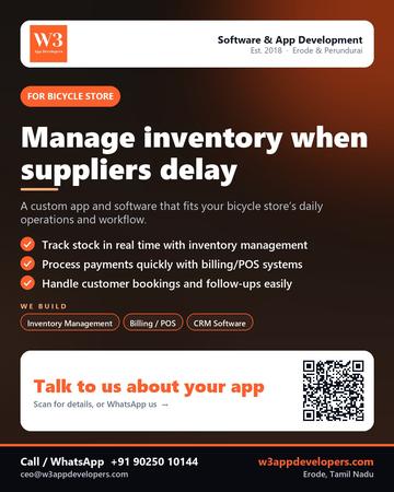 W3AppDevelopers poster for Bicycle store: Manage inventory when suppliers delay