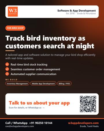 W3AppDevelopers poster for Bird shop: Track bird inventory as customers search at night