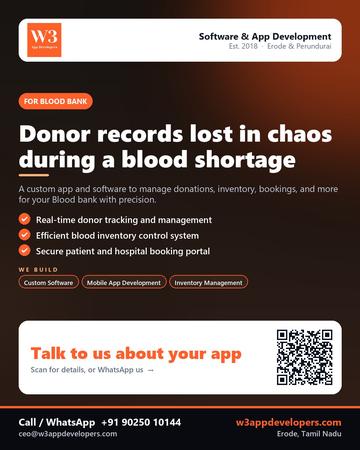 W3AppDevelopers poster for Blood bank: Donor records lost in chaos during a blood shortage