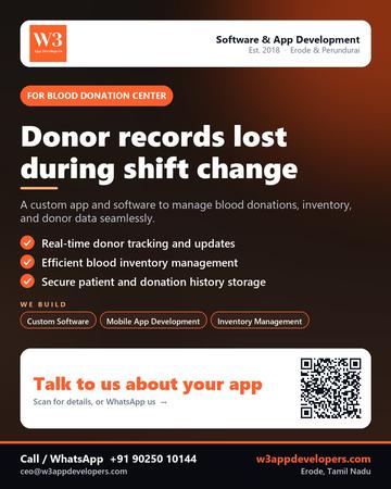 W3AppDevelopers poster for Blood donation center: Donor records lost during shift change