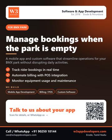 W3AppDevelopers poster for BMX park: Manage bookings when the park is empty