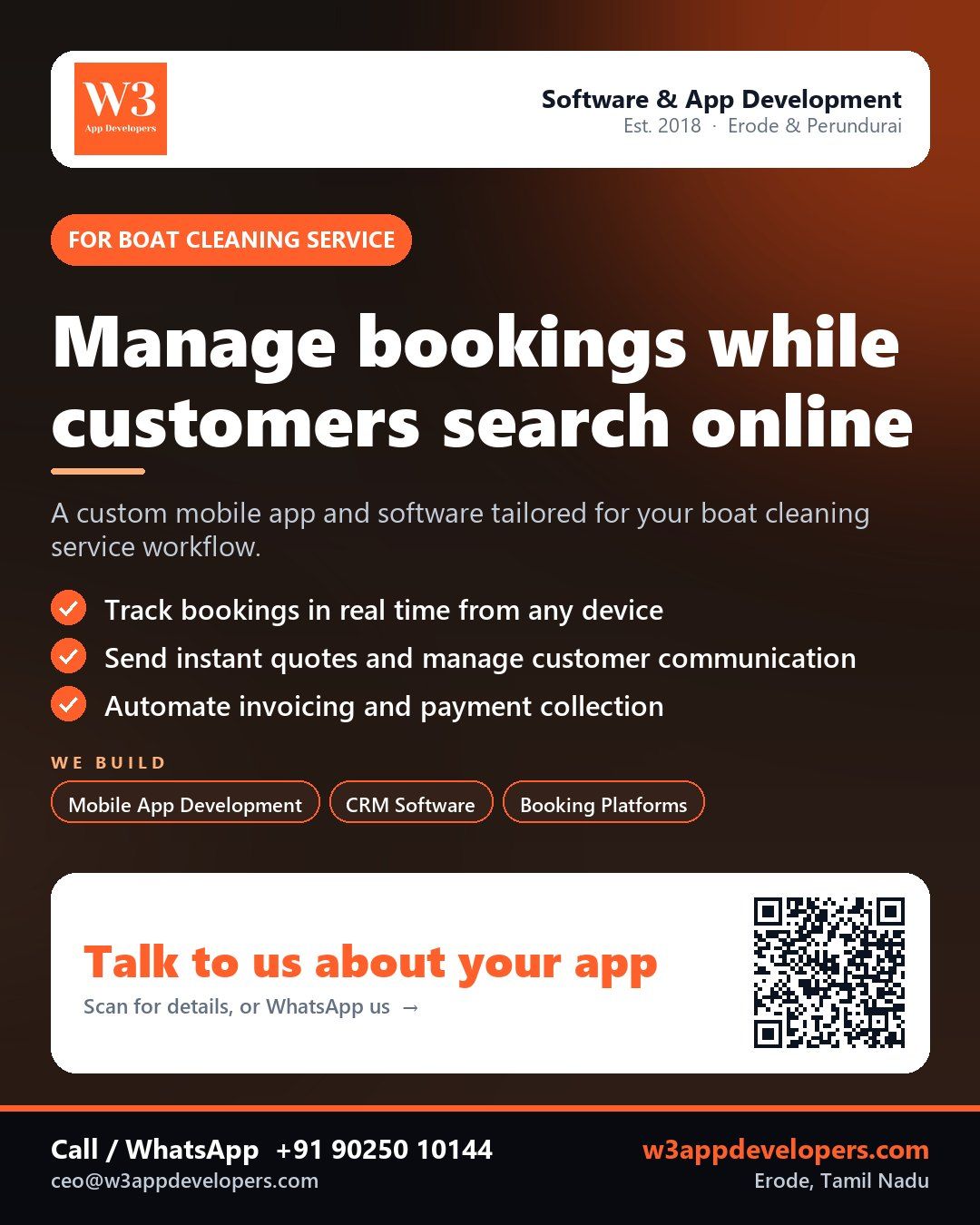 W3AppDevelopers custom app solution for boat cleaning service