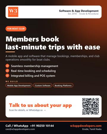 W3AppDevelopers poster for Boat club: Members book last-minute trips with ease