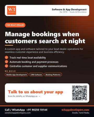 W3AppDevelopers poster for Boat dealer: Manage bookings when customers search at night