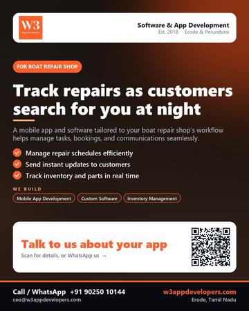W3AppDevelopers poster for Boat repair shop: Track repairs as customers search for you at night
