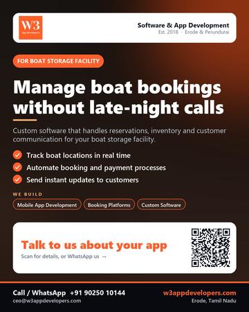 W3AppDevelopers poster for Boat storage facility: Manage boat bookings without late-night calls