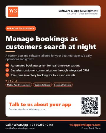 W3AppDevelopers poster for Boat tour agency: Manage bookings as customers search at night