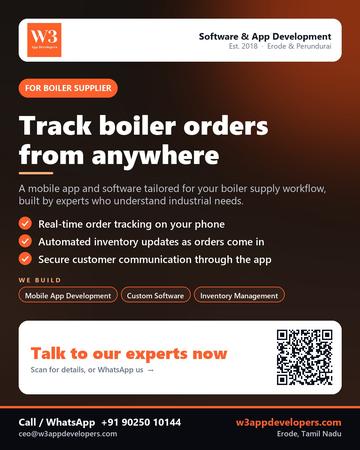 W3AppDevelopers poster for Boiler supplier: Track boiler orders from anywhere
