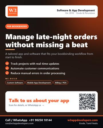 W3AppDevelopers poster for Bookbinder: Manage late-night orders without missing a beat