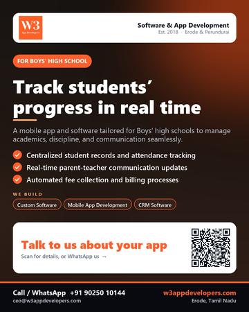 W3AppDevelopers poster for Boys’ high school: Track students’ progress in real time