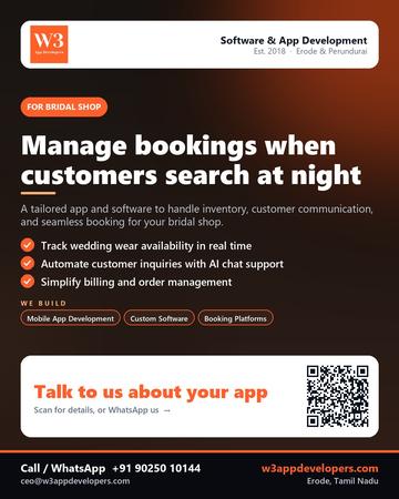 W3AppDevelopers poster for Bridal shop: Manage bookings when customers search at night
