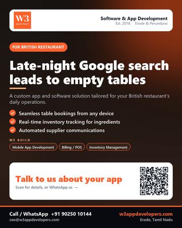 W3AppDevelopers poster for British restaurant: Late-night Google search leads to empty tables