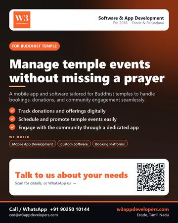 W3AppDevelopers poster for Buddhist temple: Manage temple events without missing a prayer