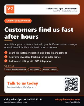 W3AppDevelopers poster for Buffet restaurant: Customers find us fast after hours