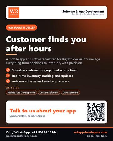 W3AppDevelopers poster for Bugatti dealer: Customer finds you after hours