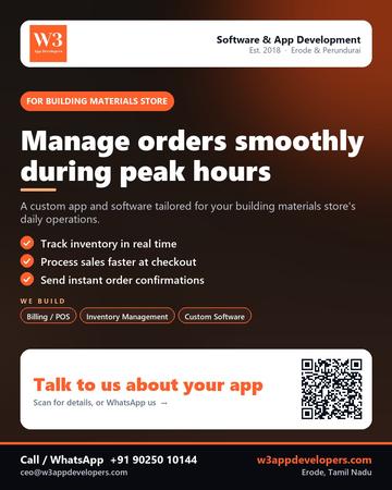 W3AppDevelopers poster for Building materials store: Manage orders smoothly during peak hours