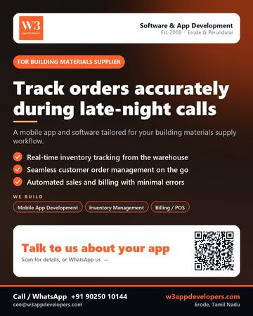 W3AppDevelopers poster for Building materials supplier: Track orders accurately during late-night calls