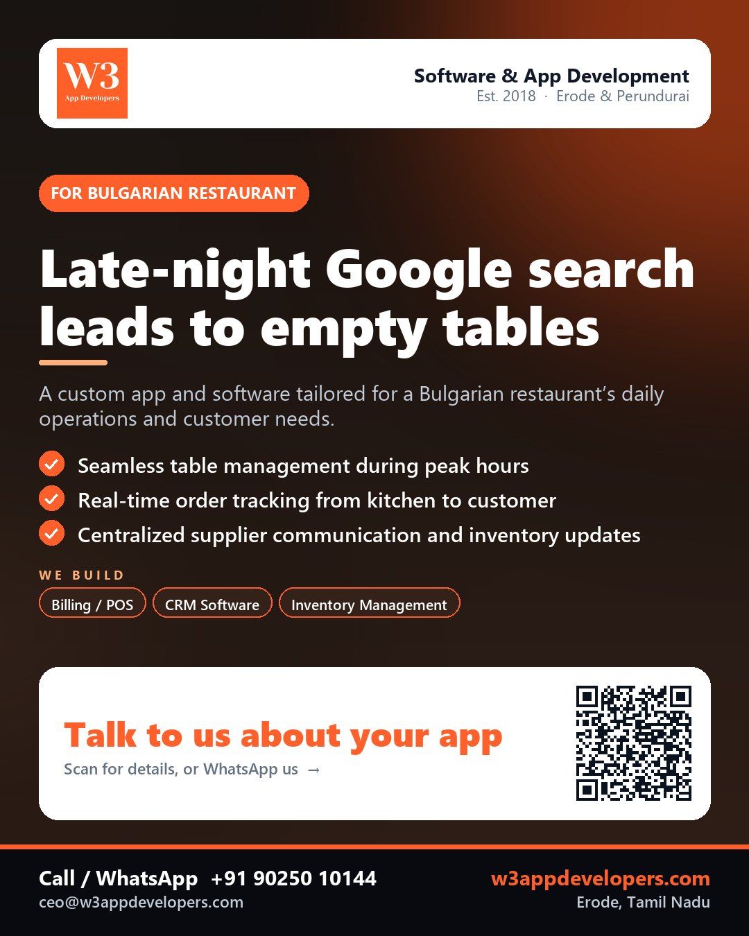 Bulgarian restaurant using custom app and business software by W3AppDevelopers