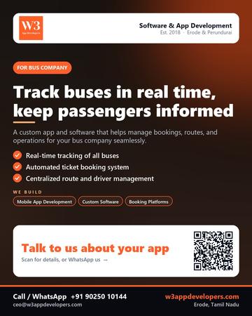 W3AppDevelopers poster for Bus company: Track buses in real time, keep passengers informed