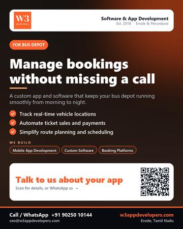 W3AppDevelopers poster for Bus depot: Manage bookings without missing a call