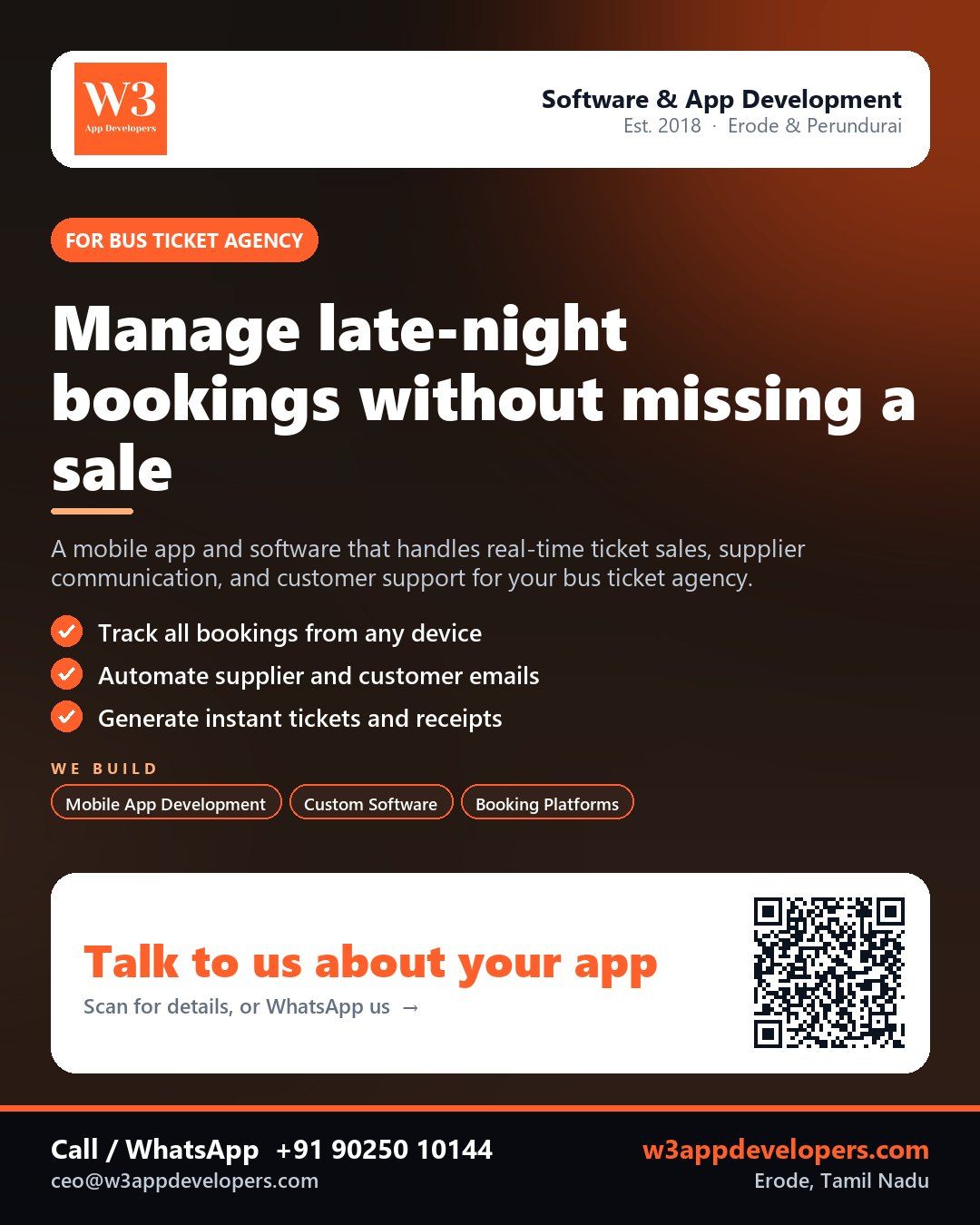 W3AppDevelopers - Bus ticket agency mobile app and software solution