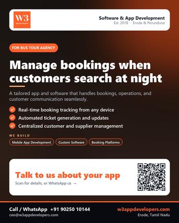 W3AppDevelopers poster for Bus tour agency: Manage bookings when customers search at night