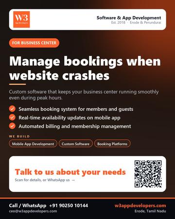 W3AppDevelopers poster for Business center: Manage bookings when website crashes