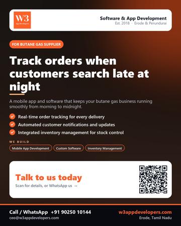 W3AppDevelopers poster for Butane gas supplier: Track orders when customers search late at night