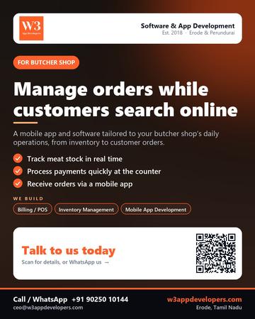W3AppDevelopers poster for Butcher shop: Manage orders while customers search online