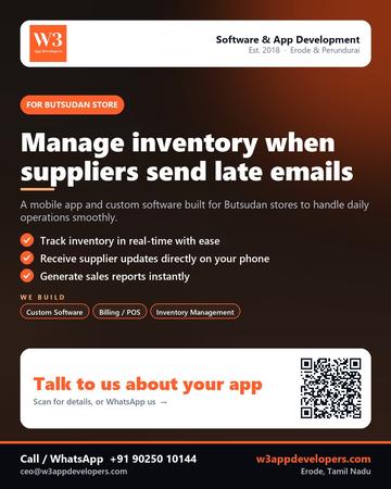 W3AppDevelopers poster for Butsudan store: Manage inventory when suppliers send late emails