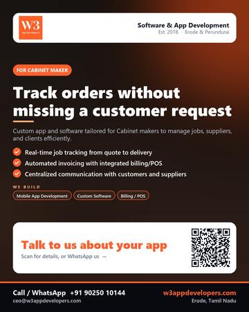 W3AppDevelopers poster for Cabinet maker: Track orders without missing a customer request