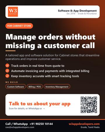W3AppDevelopers poster for Cabinet store: Manage orders without missing a customer call